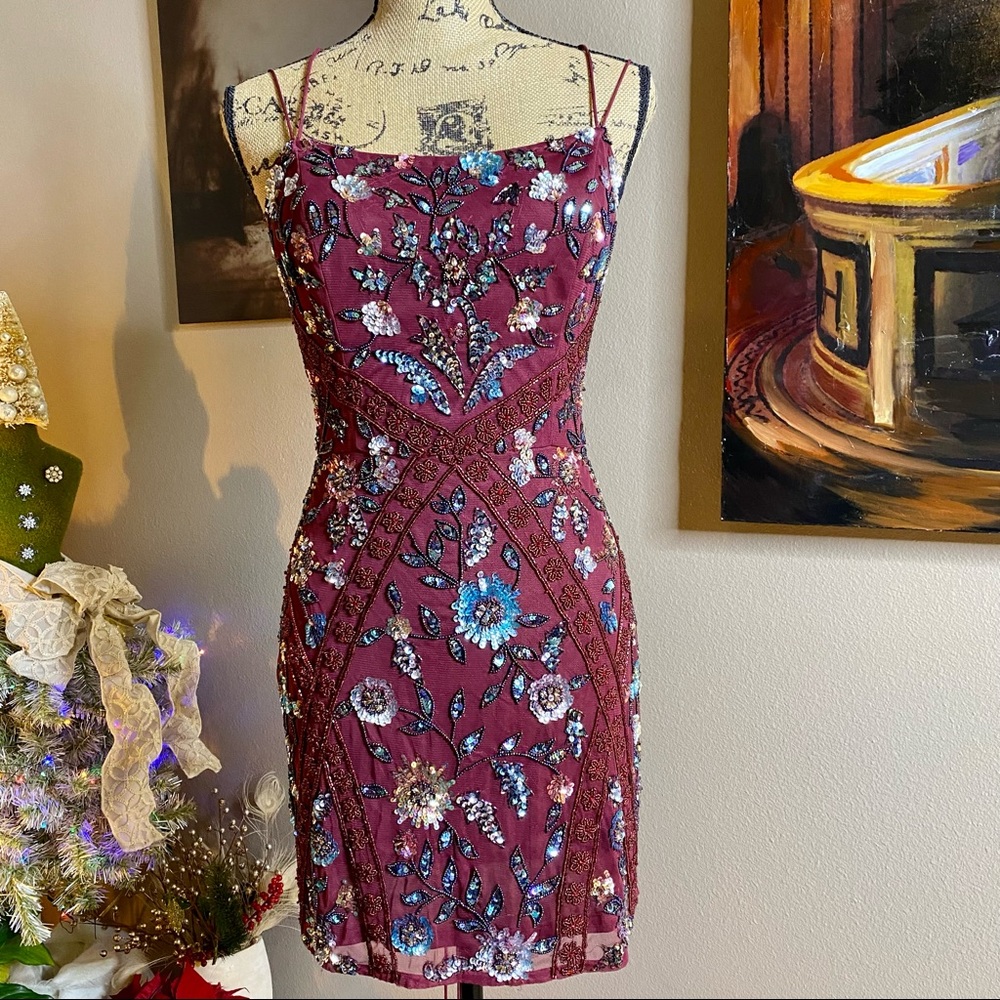 Sherri Hill Burgundy Floral Dress